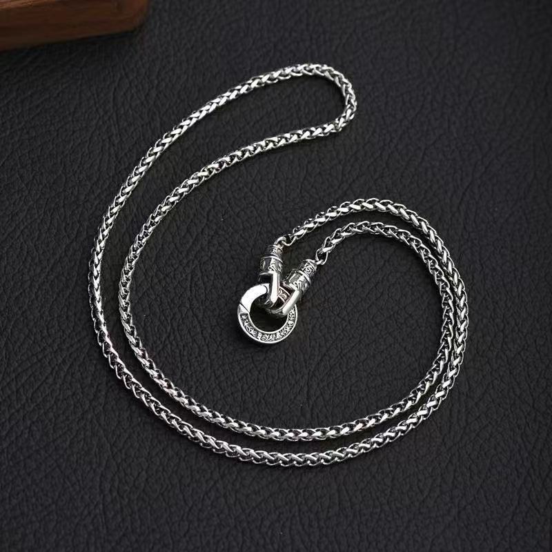 Women's & Men's Ethnic Style Double Circle Round Buckle Six Words Mantra Keel Necklace