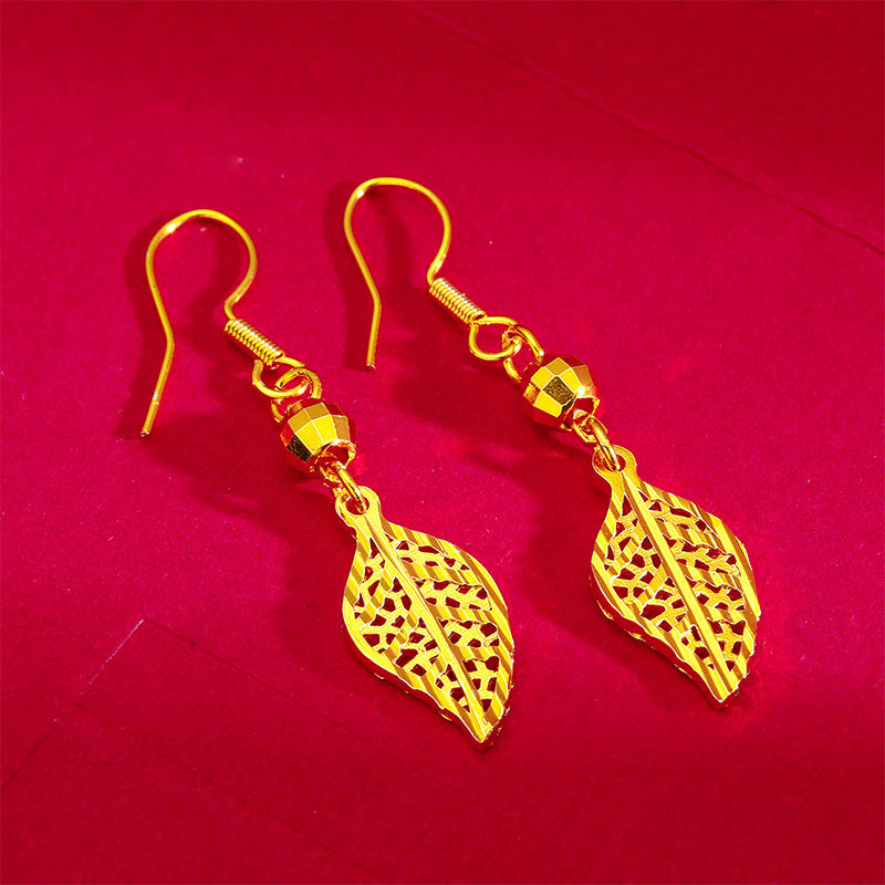 Women's Vietnam Placer Gold Leaf-shaped Hook Fashion Earrings