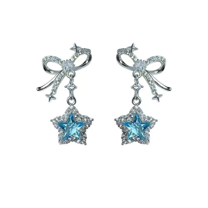 Women's Diamond Fresh Sweet Pentagram Design High-grade Earrings