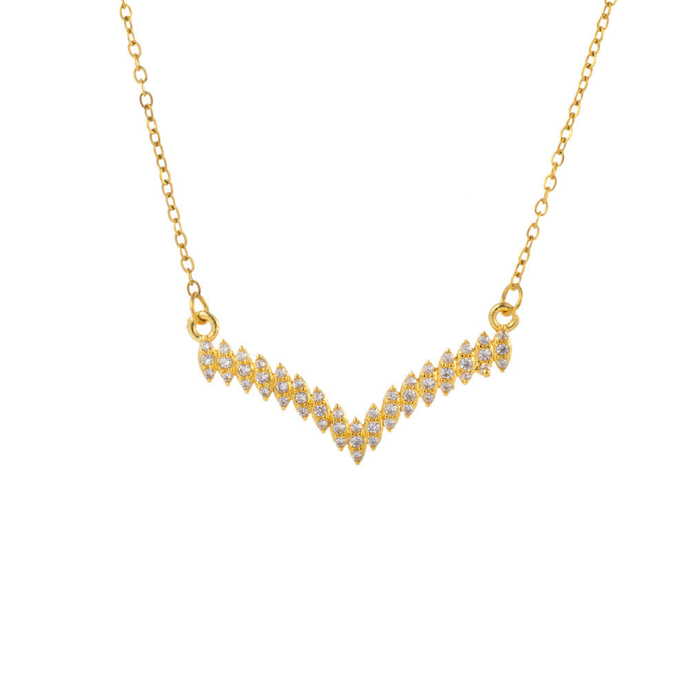 Full Zirconium Large V Classic Titanium Steel Sweet Style Gold Pendants