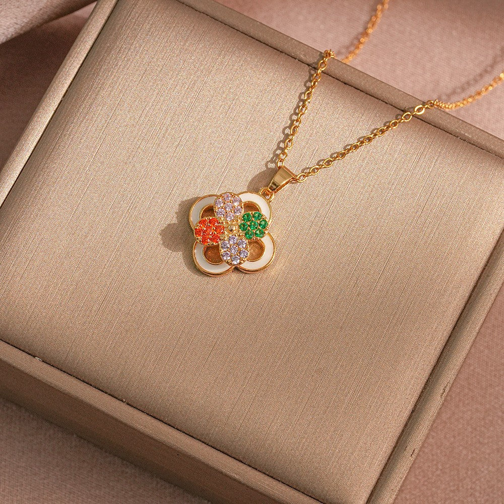 Women's Colorful Flower Titanium Steel Clavicle Chain Necklace