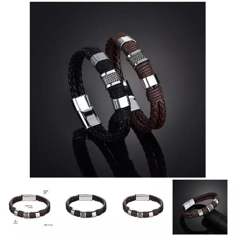 Men's Weaving Leather Stainless Steel Magnetic Buckle Bracelet