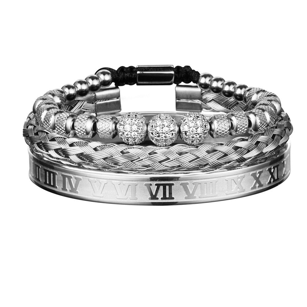 Men's Rhinestone Ball Ten Diamond Stainless Steel Mesh Bracelets