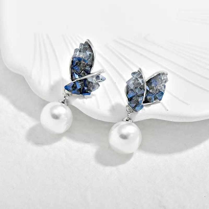 Temperament Female Blue Color Sier Exquisite Earrings