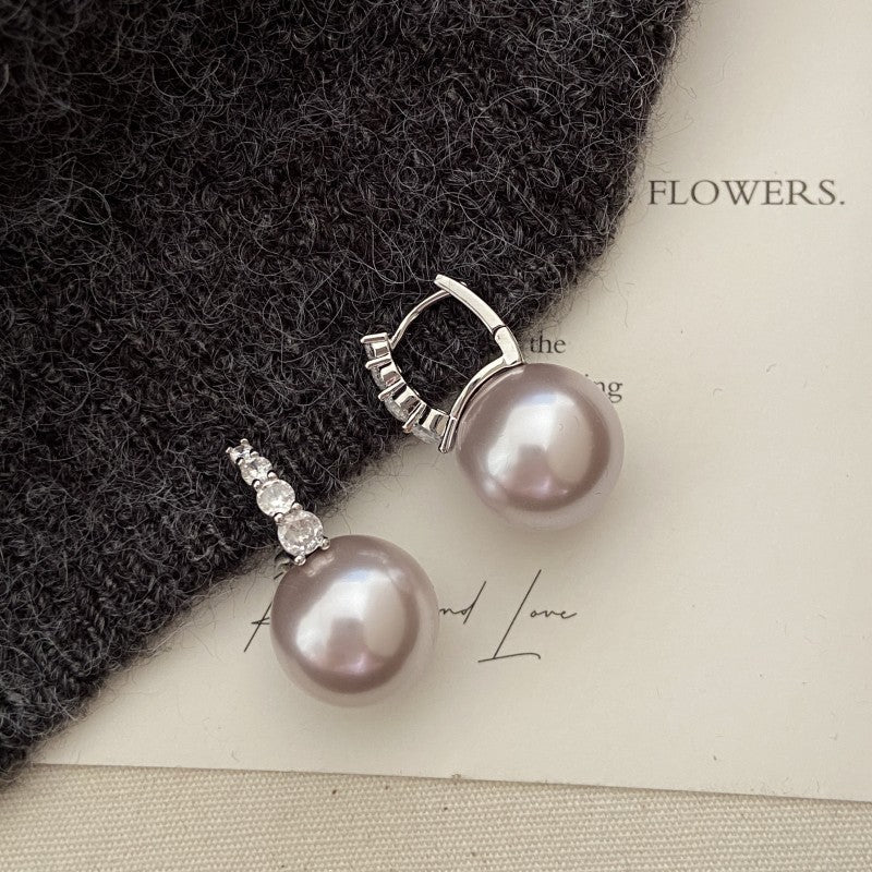 French Style Rhinestone Pink Pearl Ear Clip Elegant High-grade Exquisite Earrings