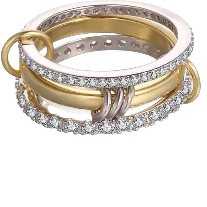 Full Rhinestone Zircon Two-color Popular Personalized Ring