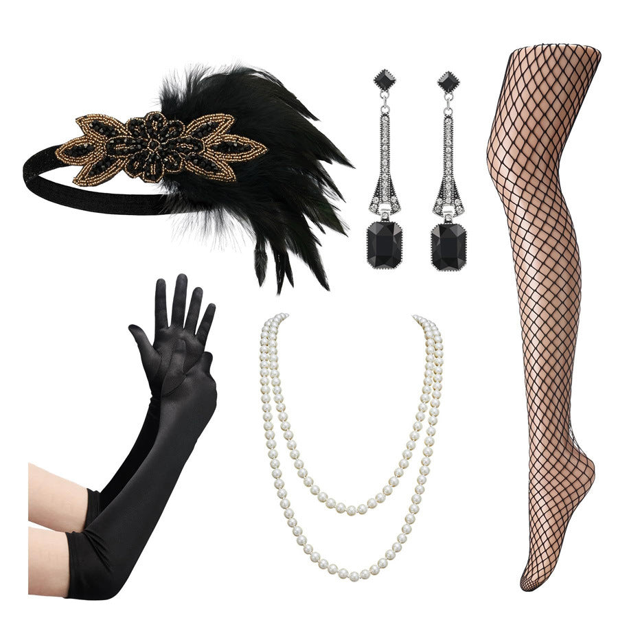 Red Feather Hair Band Masquerade Single Jewelry Set