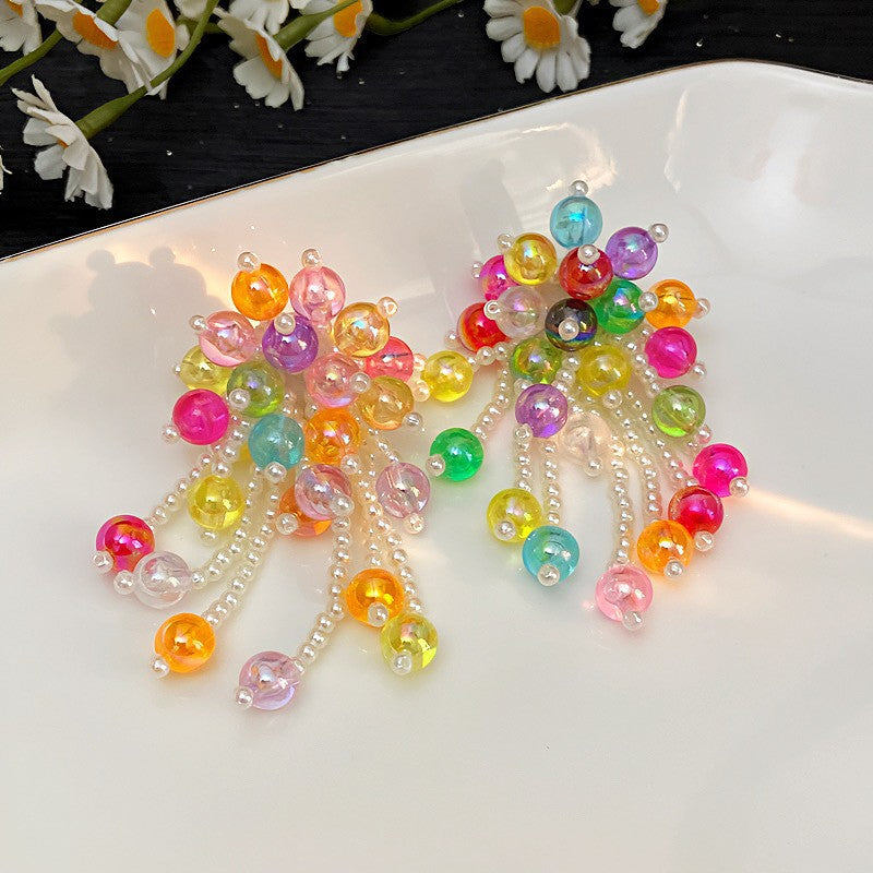 Women's Seaside Vacation Style High-grade Pearl Crystal Tassel Earrings