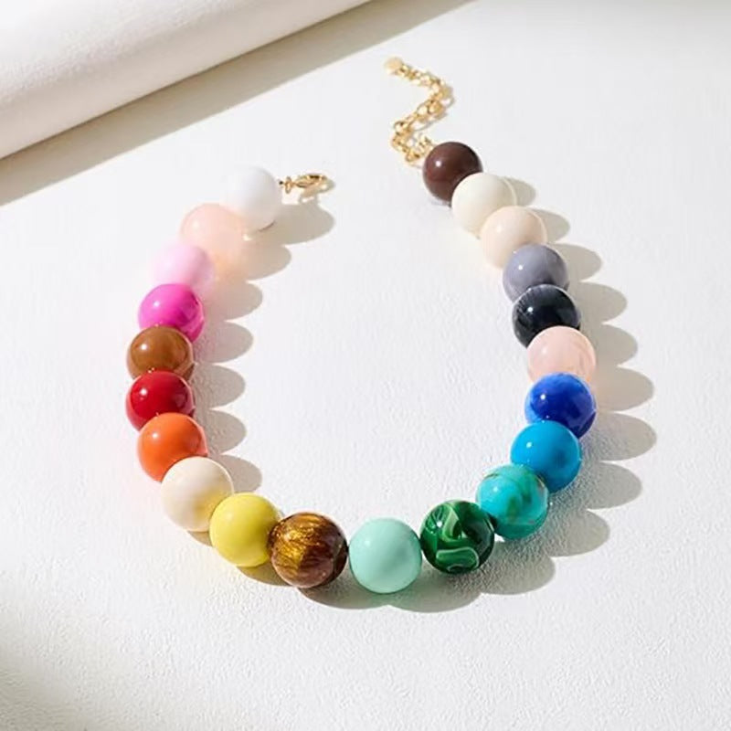 Women's Color Mixed Round Beads Simple Handmade Collar