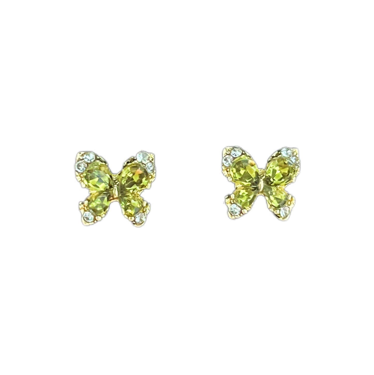 Temperament Entry Lux Full Diamond Green Crystal Butterfly Light Luxury Earrings