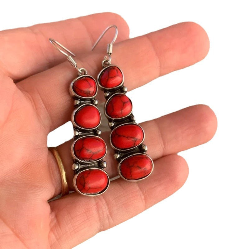 Ancient Sier Stone Handmade Crystal Zinc Earrings