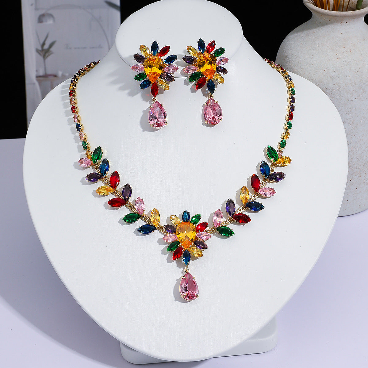 Full Diamond Drop-shaped Temperament The Dinner Party Jewelry Set