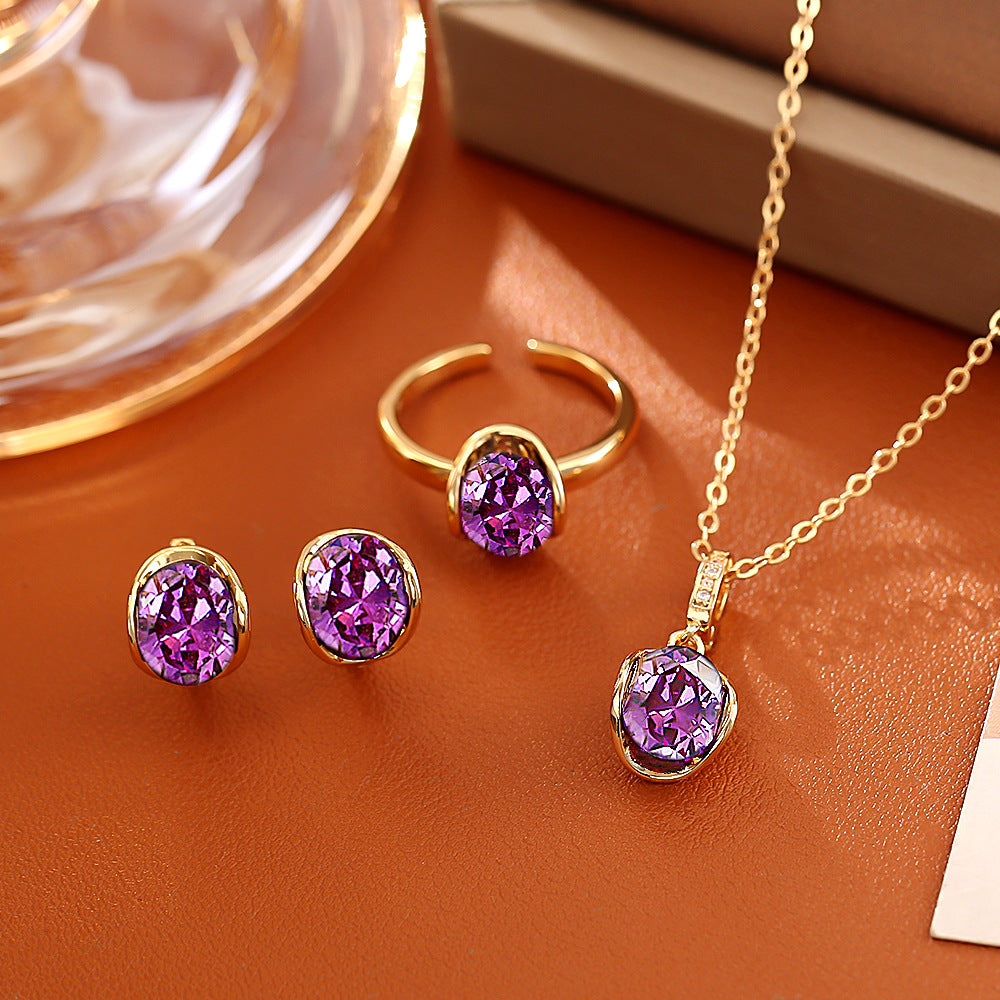 Purple Open-end Zircon Simple Fashion High Sense Elegant Graceful Open Ring