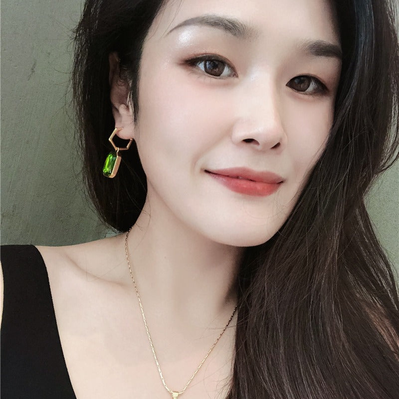Style High-grade Gold Green Crystal Fashion Suit High Earrings