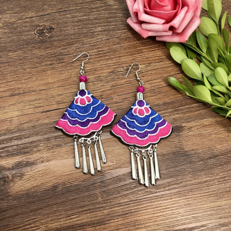 Fabric Yunnan Simple Flower Tassel Female Earrings