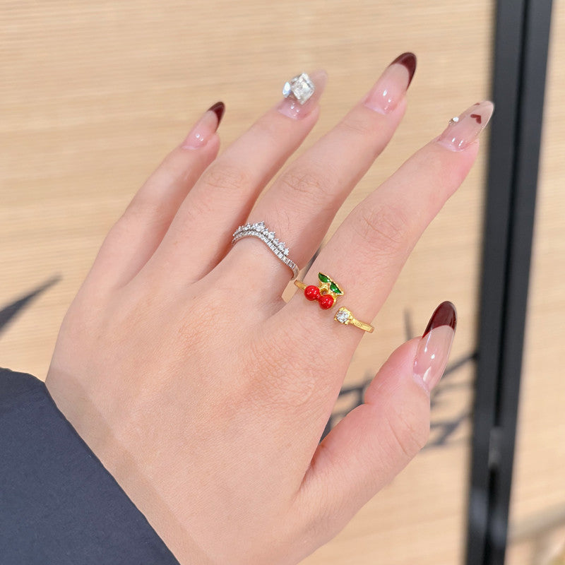 Sweet Colorful Drip Cherry Female Personalized Hip Hop Ring