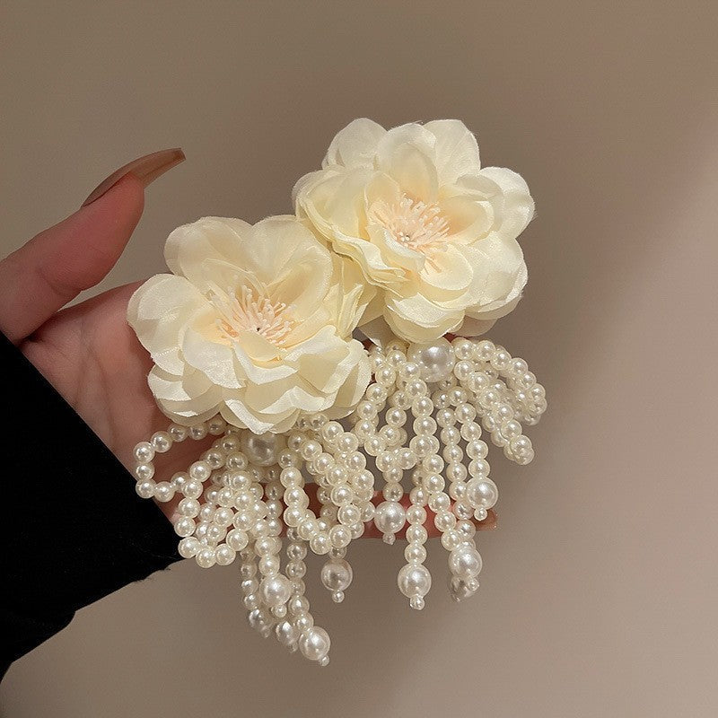 Net Yarn Flowers Tassel Fresh Sweet Earrings