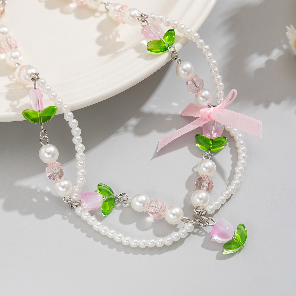 Temperament Hot Strawberry Imitation Pearl Tassel Necklaces