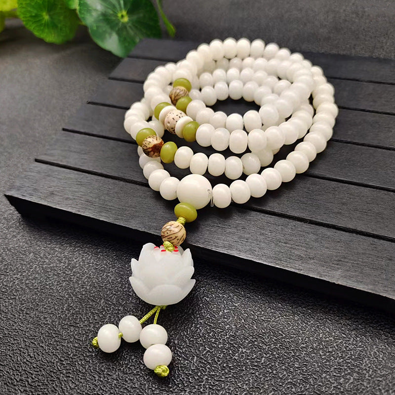 Style White Jade Bodhi Root Original Ecology Seed Buddha Beads Bracelet