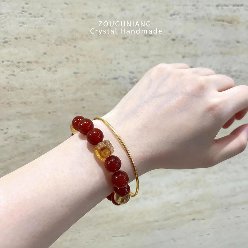 Natural Red Sealant Flower Agate Design Bracelet