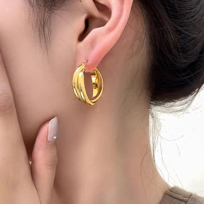 Cold Style Double Layer Round Female Earrings