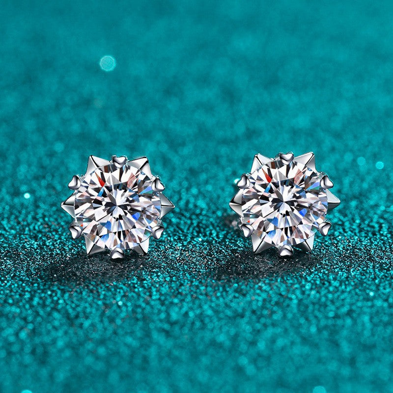 Moissanite Ear Female With Hearts Sterling Earrings