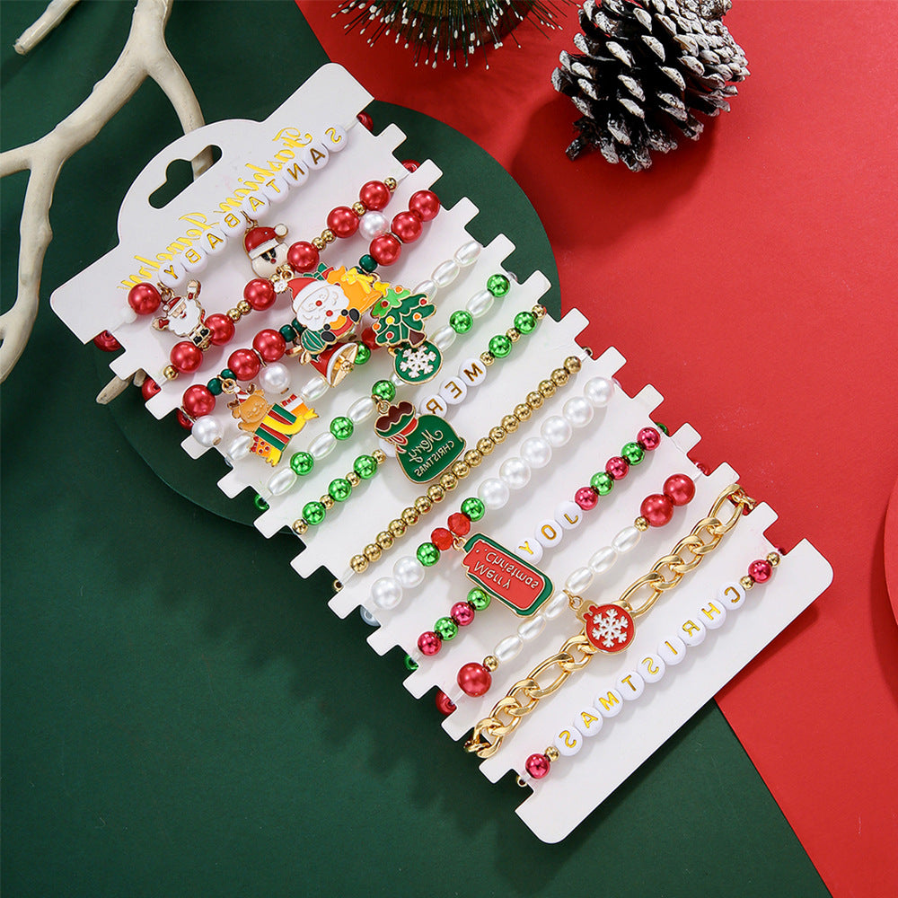 Christmas Pearl Mixed Snowman Tree Suit Bracelets