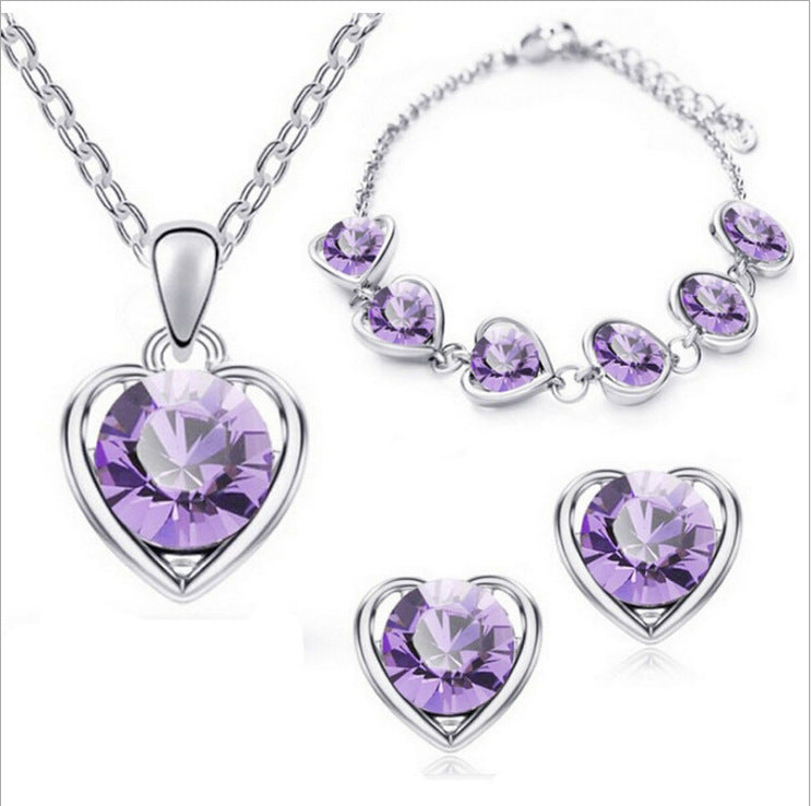 Stylish Durable Fashion Crystal Heart-shaped Heart Jewelry Set
