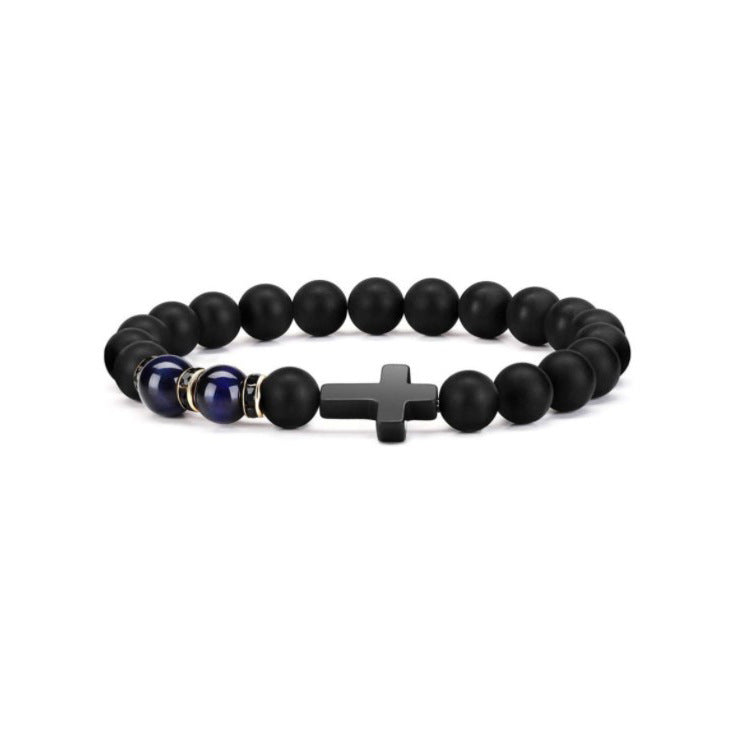 Men's Cross Elastic String Beaded Gift Tigereye Bracelets