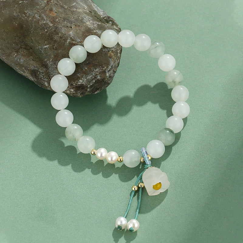 Freshwater Stringed Pearls Female Colored Glaze Lotus Seedpod Emerald Natural Bracelet