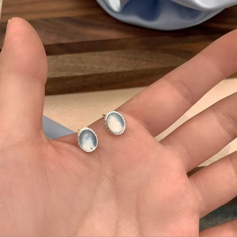 Blue Ear Fashionable Geometric Ellipse Niche Stud Earrings