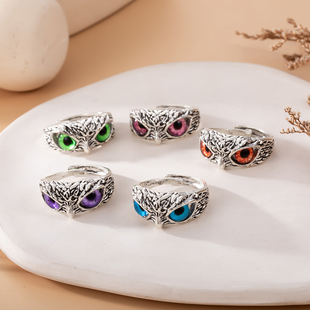 Owl Combined Retro Colorful Eye Opening Ring