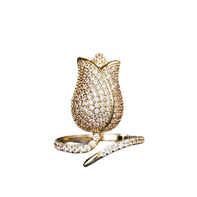 Gentle Lady Style Tulip Female Opening Adjustable Shiny Rings