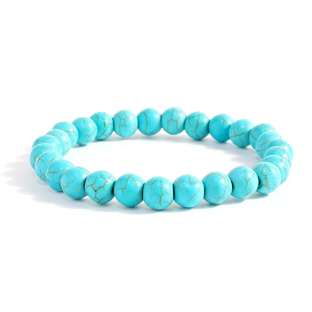 Natural Stone Beaded Stretch Agate Round Beads Turquoise Pink Bracelet
