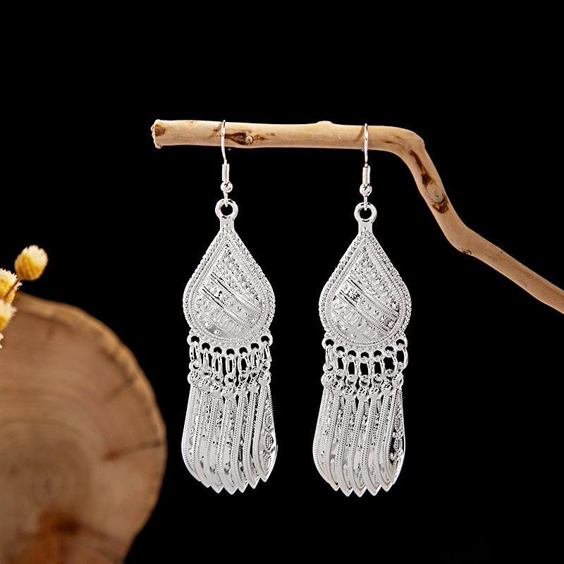 Imitation Sier Miao Minority Tourist Attractions Bohemian Exaggerated Long Leaves Earrings