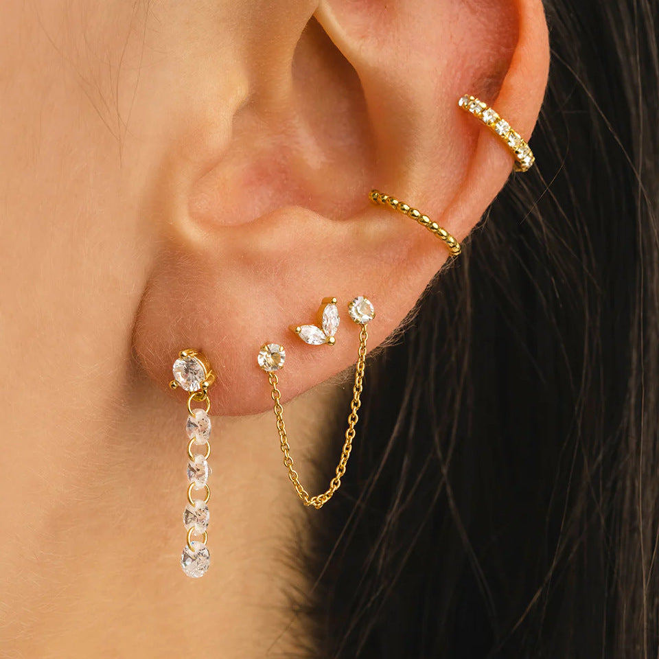 Steel Puncture Ear Bone Gold Light Luxury Design High Sense Stud Earrings