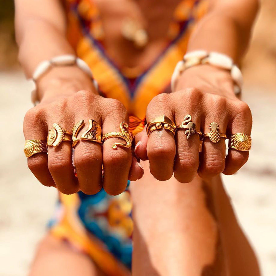 Combined Set Suit Bohemian Vacation Metal Rings