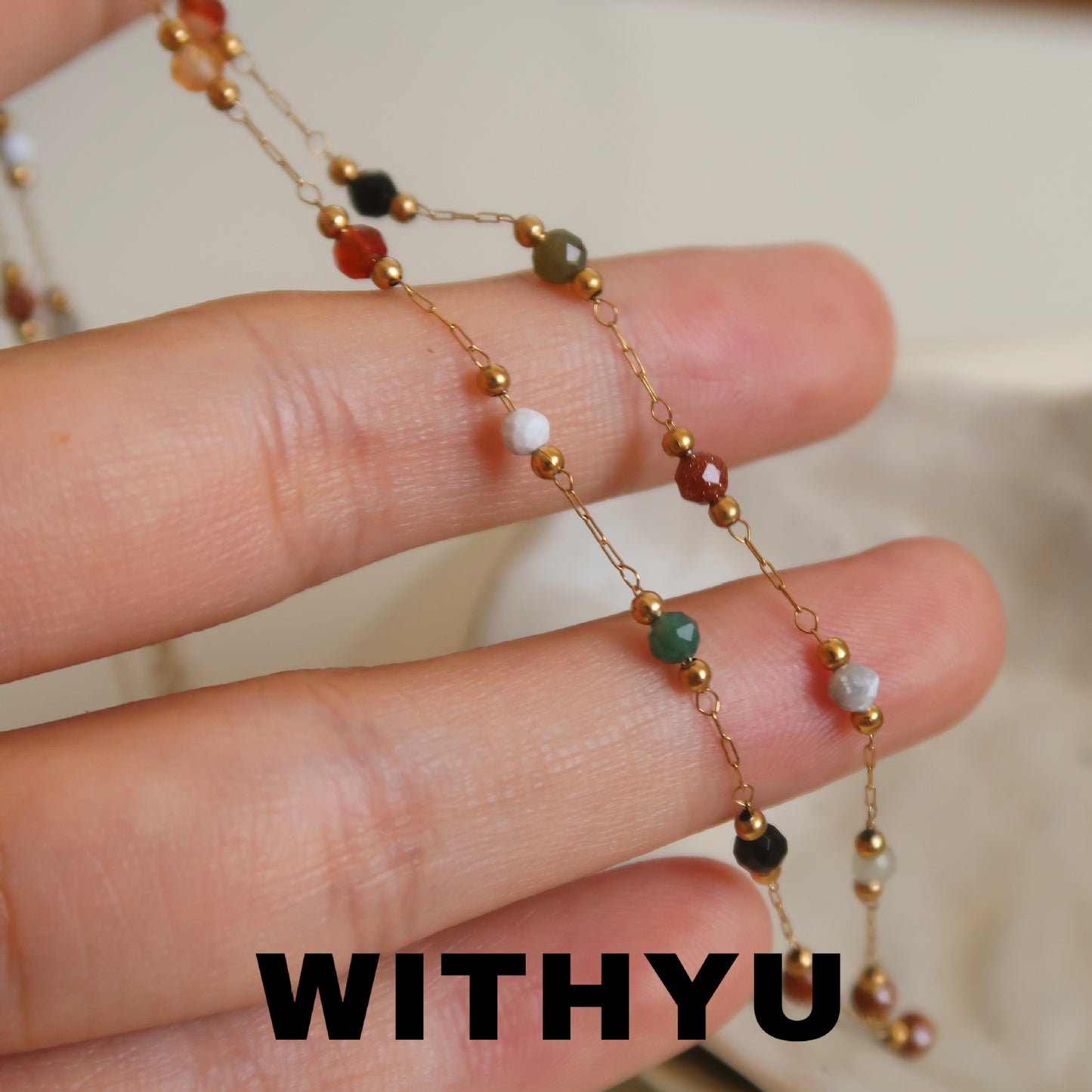 Stone Crystal Gem Titanium Steel Chain Necklaces