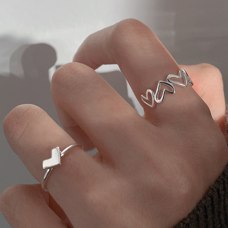 Love Heart-shaped Female Open Niche Design Trendy Cold Index Finger Ring