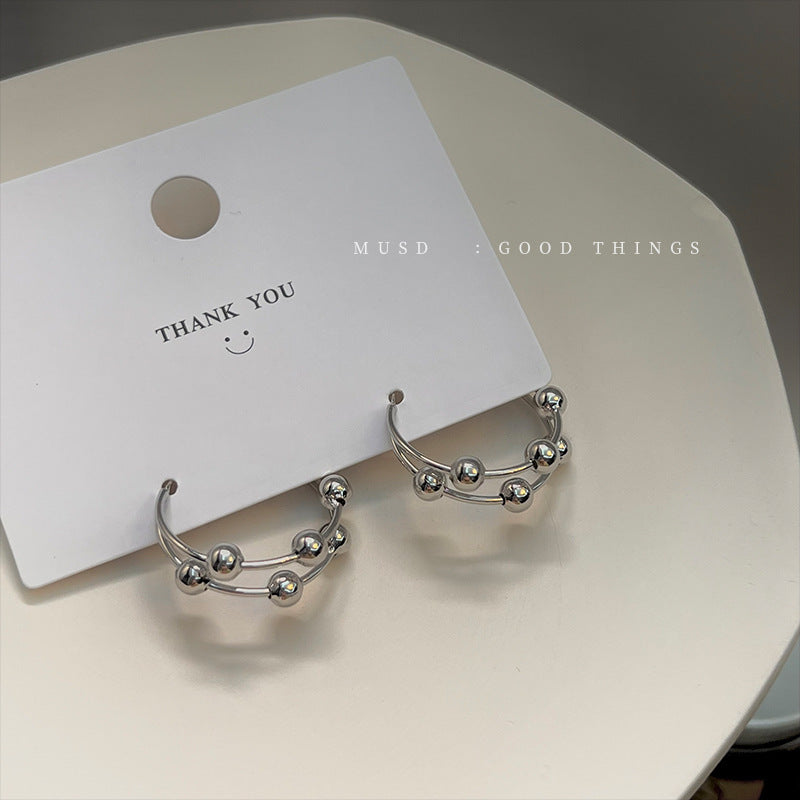 Women's Cold Style Metal Beads Double For Niche Rings