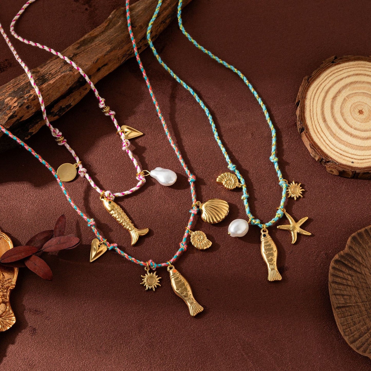 Colorful Ropes Summer Turtle Pearl Pepper Starfish Elephant Necklace