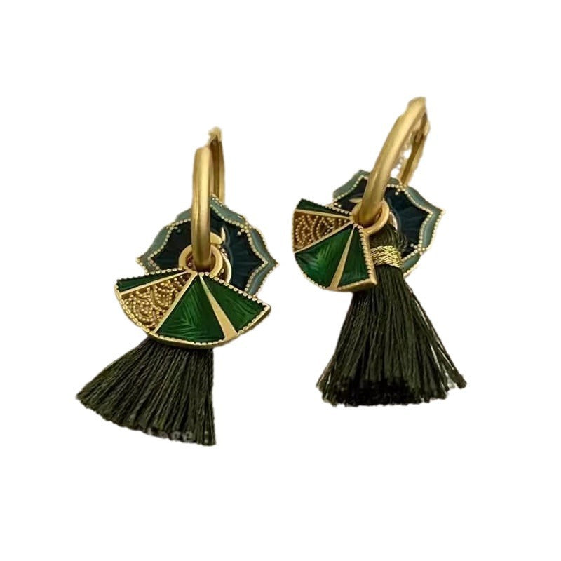 Glazed Fan-shaped Female Niche Advanced Design Multiple Ways Earrings