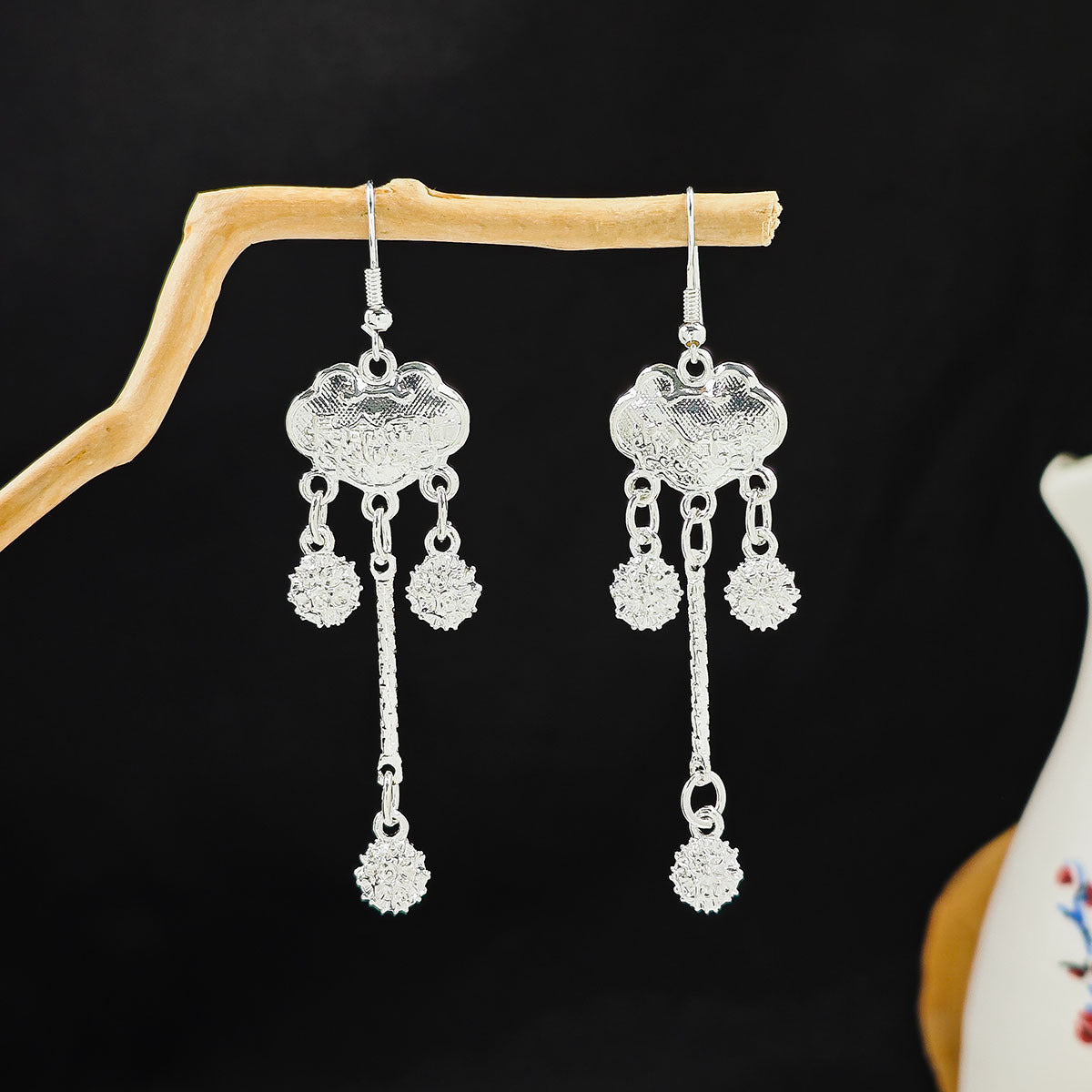 Miao Sier Ethnic Style Peacock Bell Tassel Hollow Leaves Cute Rings