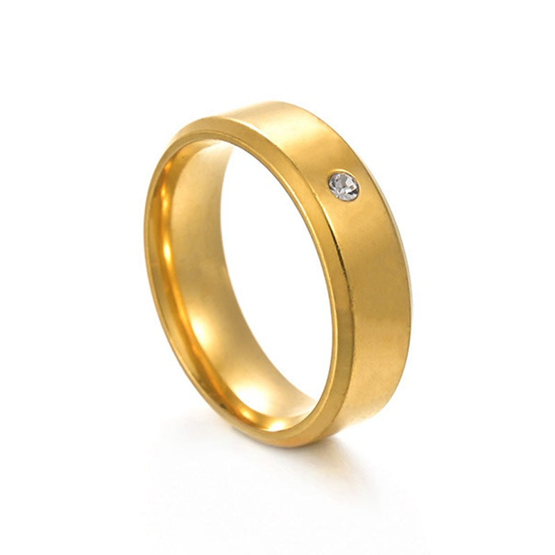 Double Bevel Gold-plated Stainless Steel Inlaid Zircon Rings