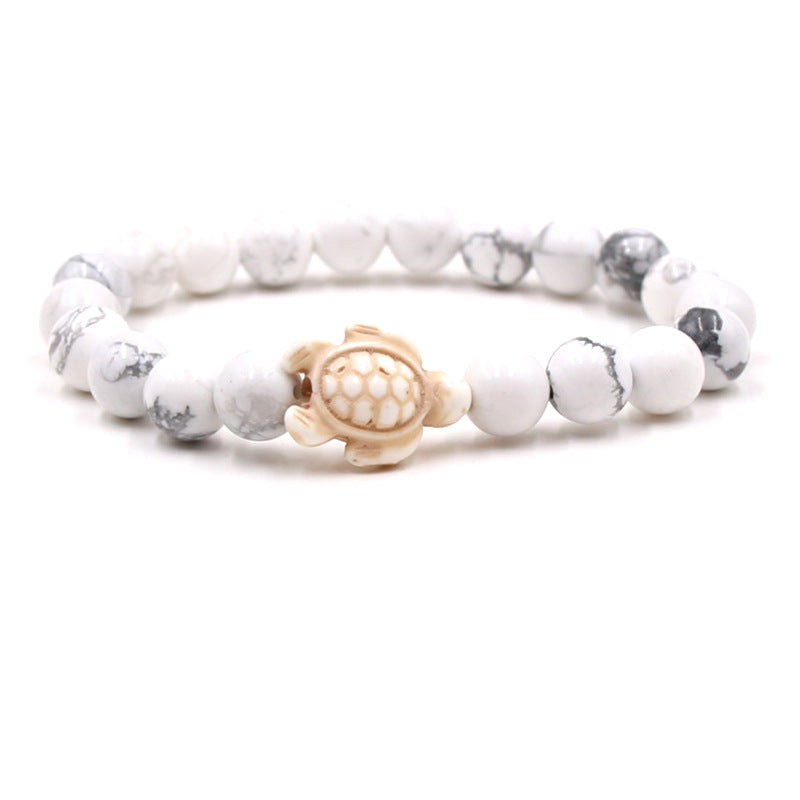 Women's & Men's Natural Yellow Tiger's Eye Beads Turquoise Turtle Bracelet