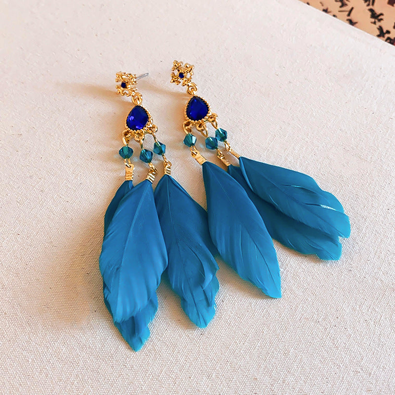 Women's Style Sier Needle Feather Tassel Chinese Earrings