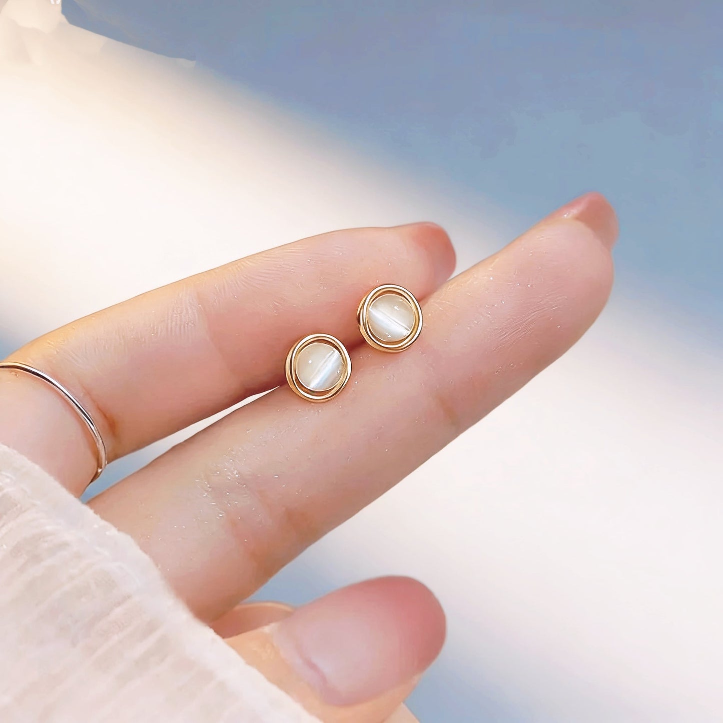 Opal High-grade Geometric Square Round Light Luxury Stud Earrings