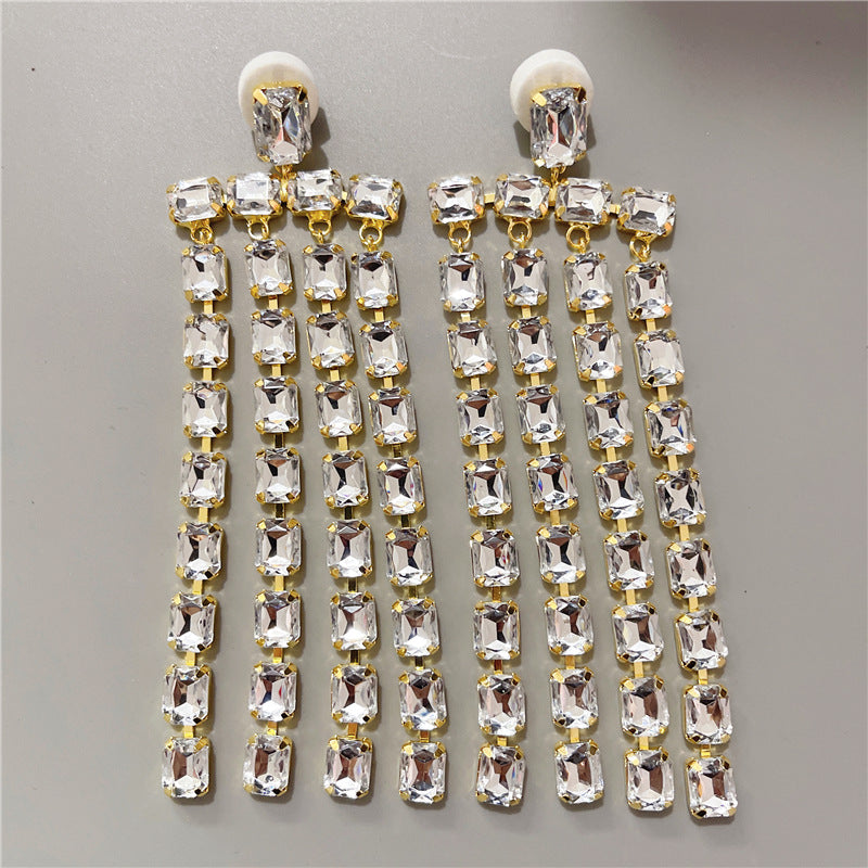 Women's Long Fringe Rhinestone Shiny Fashion Sexy Crystal Earrings