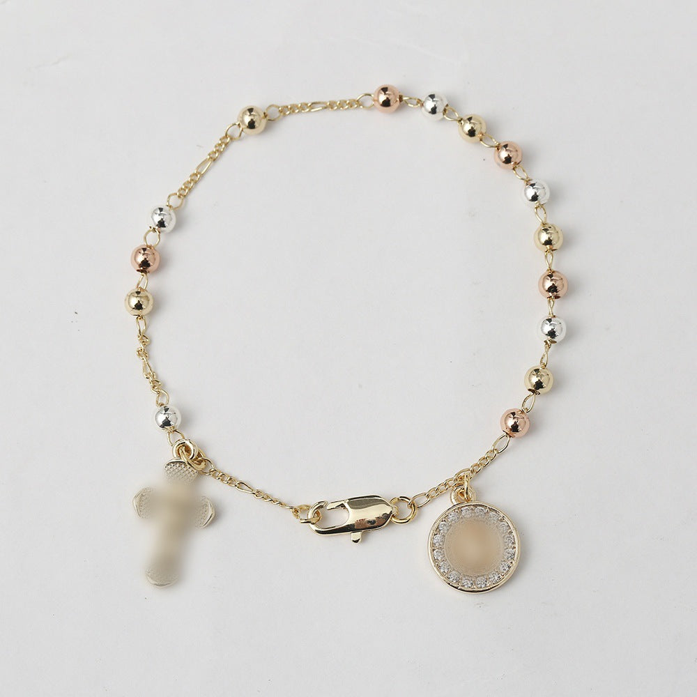 Women's Cross Bead Copper Color Light Luxury High-grade Bracelets