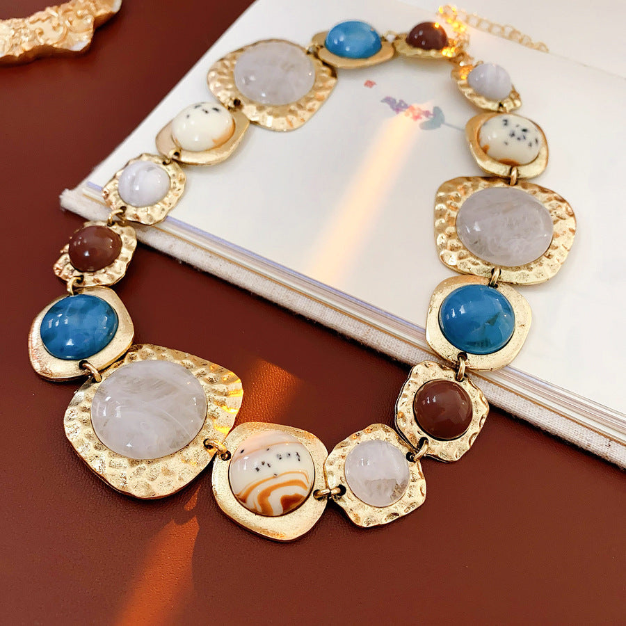 Style Turquoise Blue Diamond Flower Ear Light Luxury Minority Clavicle Necklaces